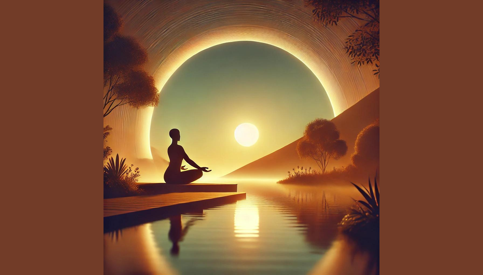 A person practicing yoga at sunrise in a peaceful outdoor setting, symbolizing mindfulness and positivity.