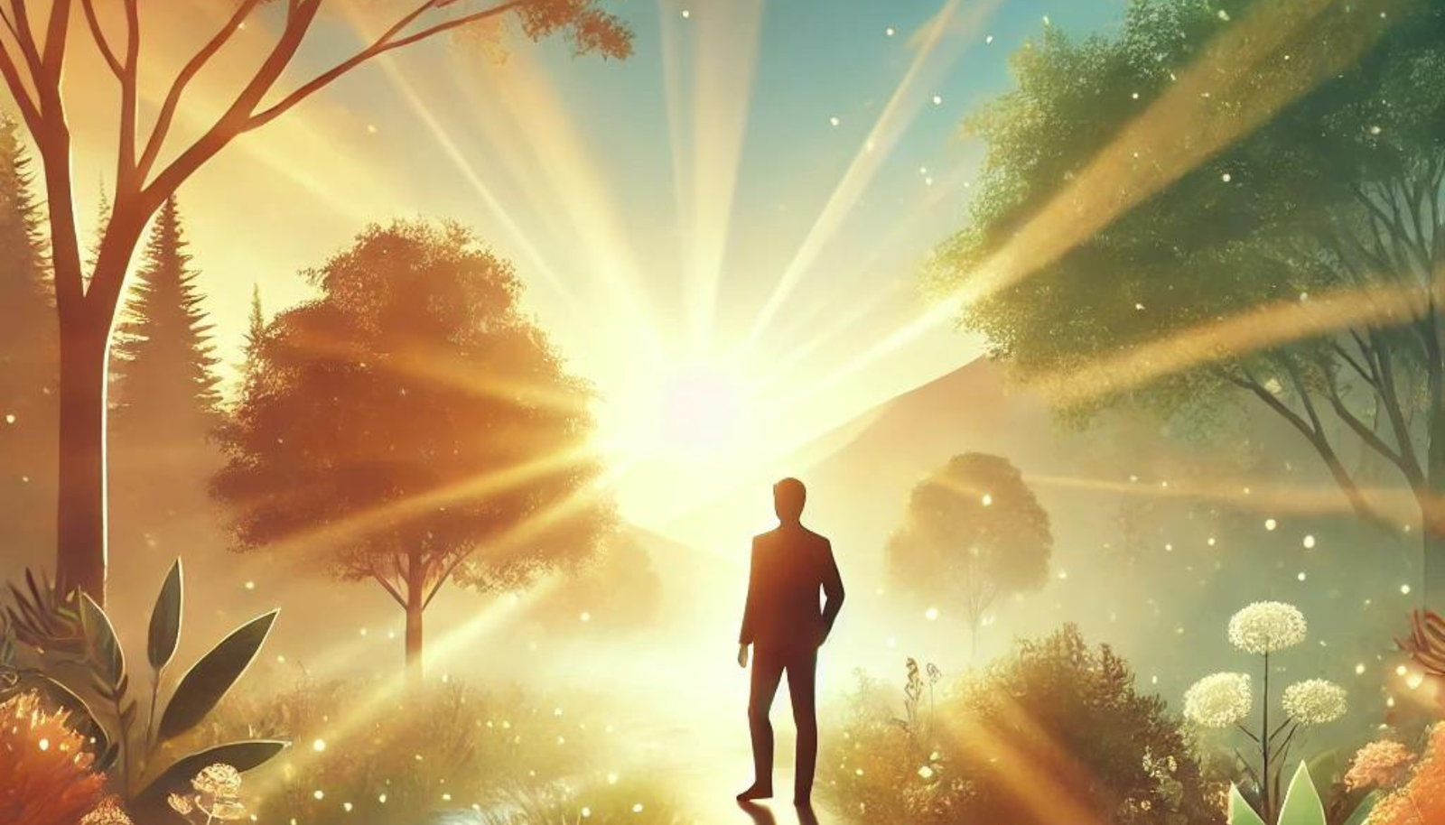 mindset for happiness Man walking into the sunshine