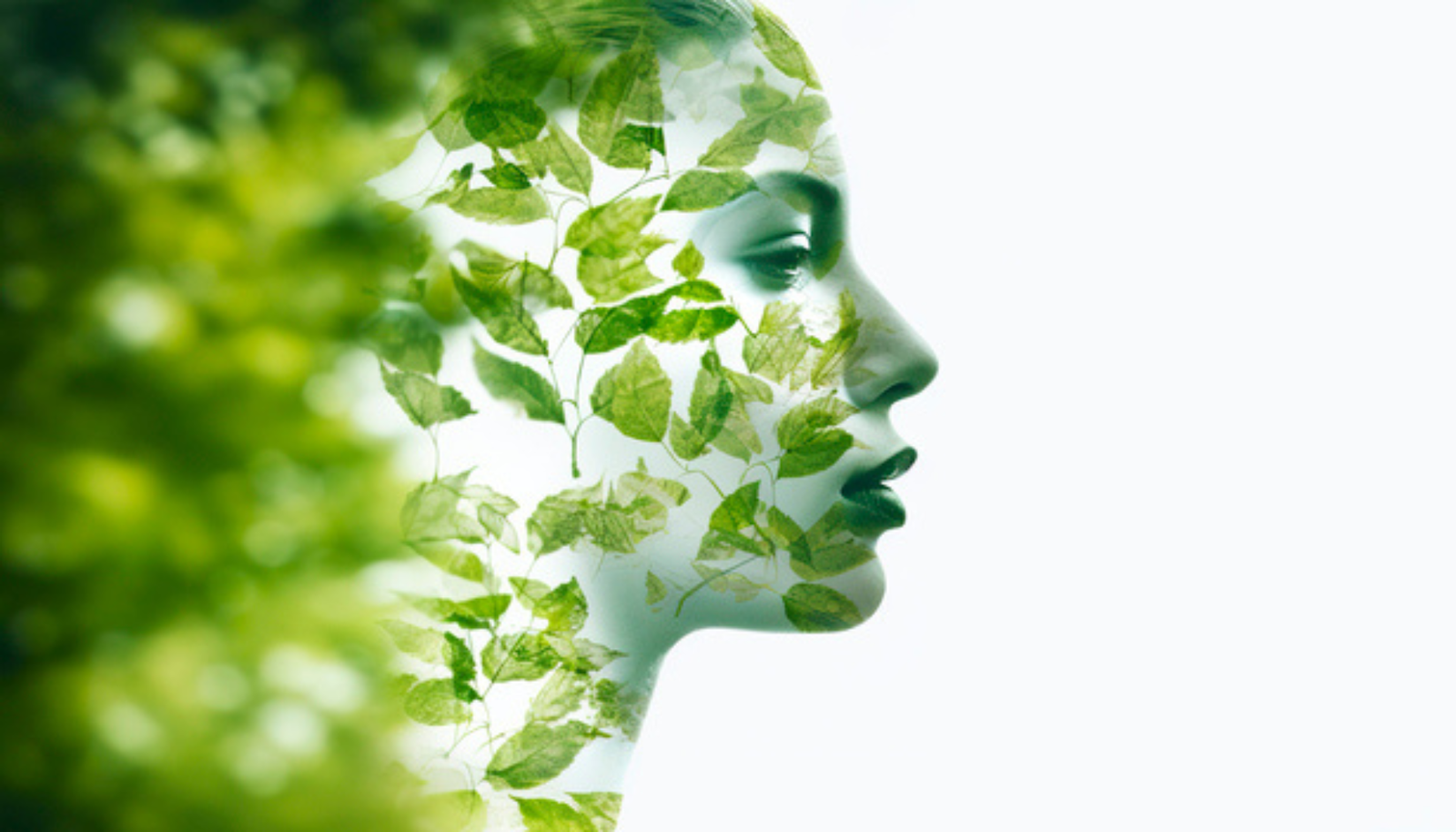 Nature tree geen leaves combines with the beauty of young attractive woman. Mental Health concept