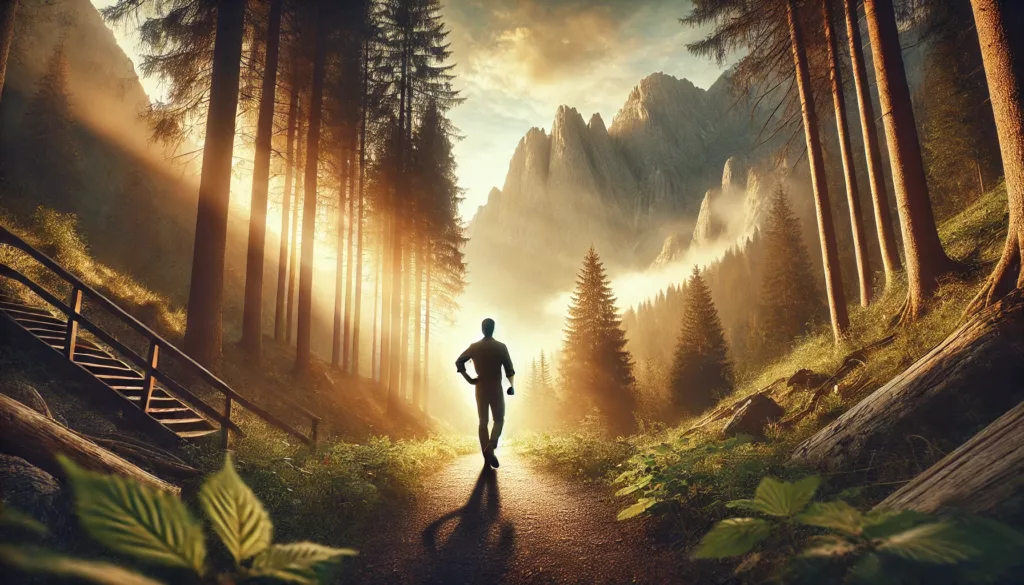 man walking along a path in nature